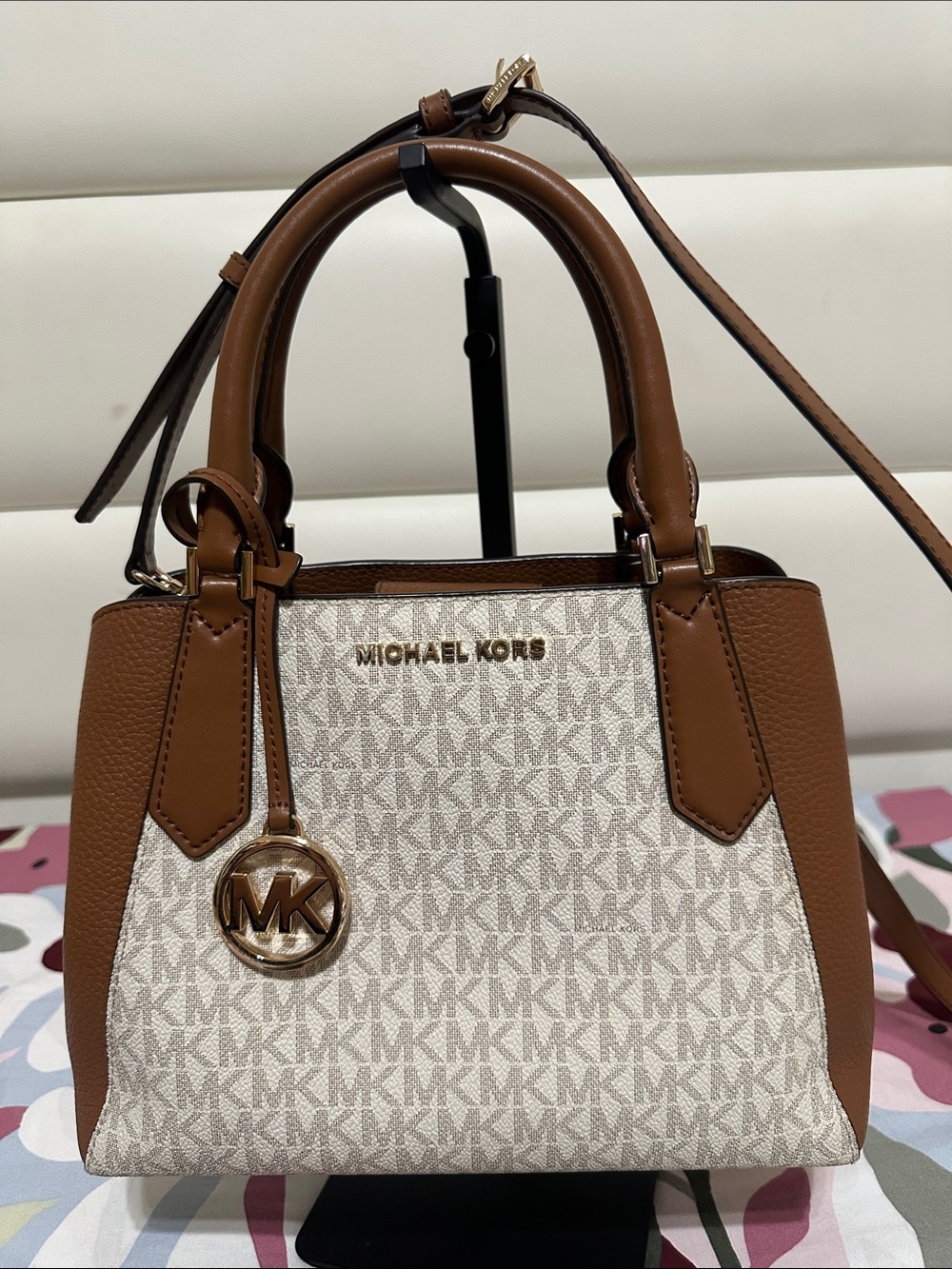 Michael Kors Brown and Cream Logo Satchel